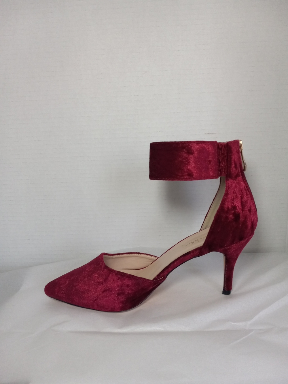 Nicole Miller Women's Velvet Ankle-Strap Pointed Toe Pumps in Burgundy